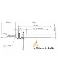 Bougie d'allumage pour poêle à granulés G PALAZZETTI lg 160mm 892605960 2