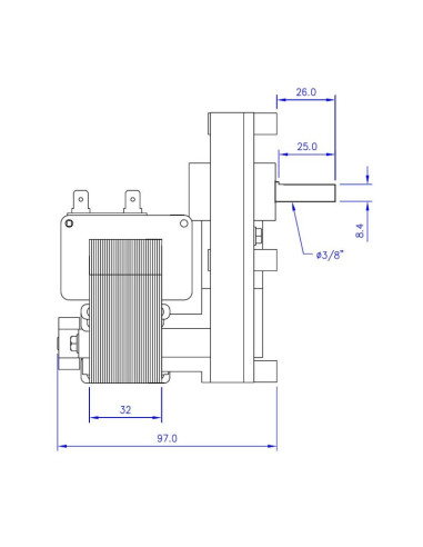Motoréducteur Mellor 3.3 RPM Axe 9.5mm - FB1263 - Schéma 1 Motoréducteur Mellor 3.3 RPM Axe 9.5mm - FB1263 - Schéma 1